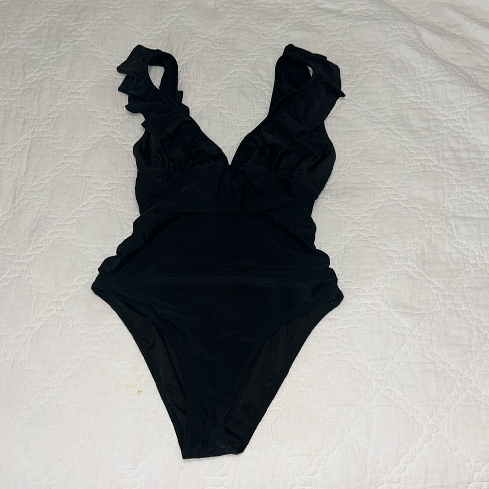 Black Ruffled One-Piece Swimsuit - Picture 2 of 2